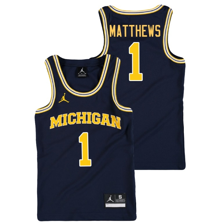 Michigan Wolverines Youth NCAA Charles Matthews #1 Navy Jordan Replica College Basketball Jersey VXP8549BP